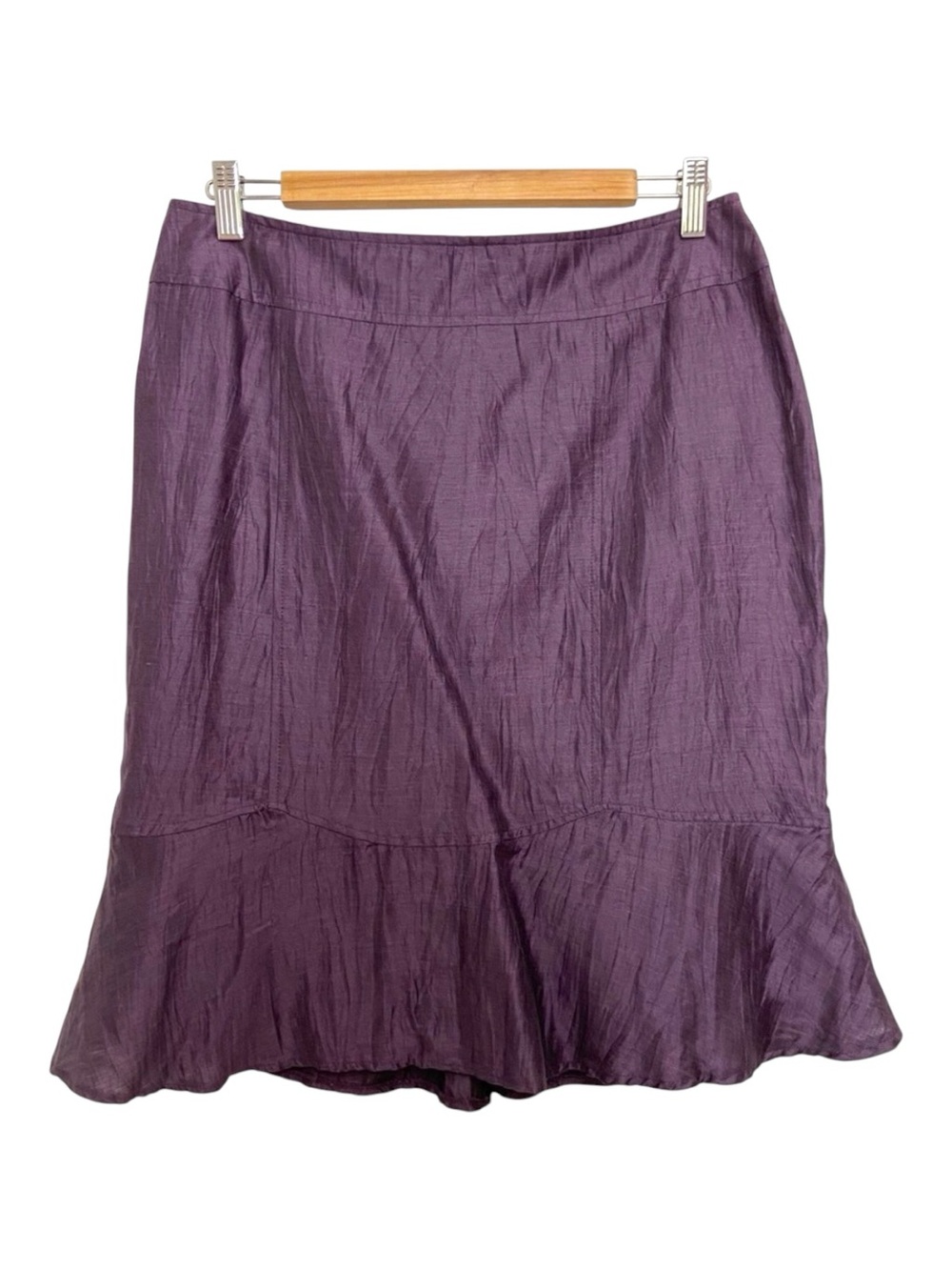 LOUBEN chic crinkle skirt purple shinny linen blend purple woven button size 10